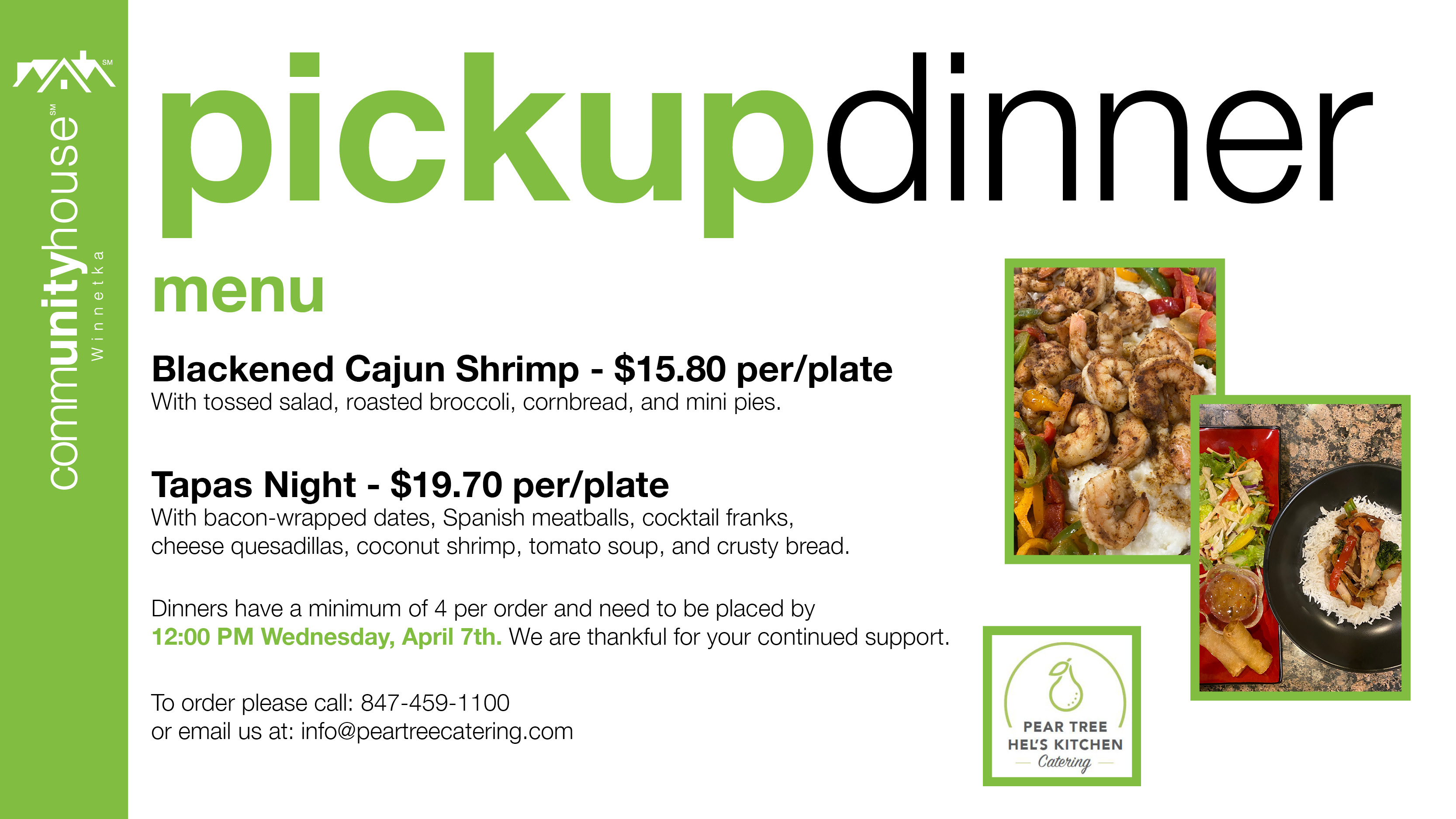 Pick Up Dinners Featuring Pear Tree Hel's Kitchen Community House